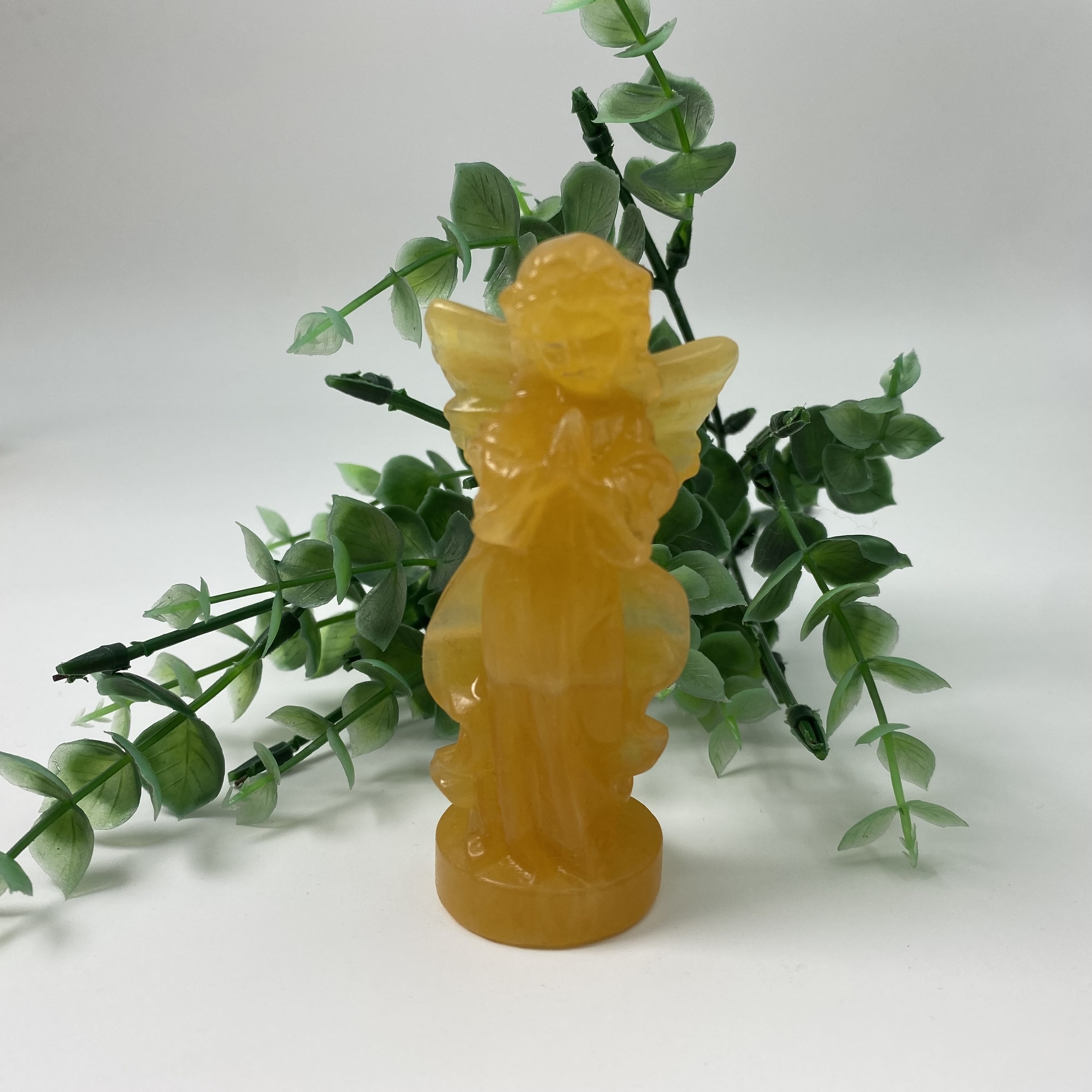 Yellow Calcite Angel Carving Natural Crystal Stone Home Ornament Healing